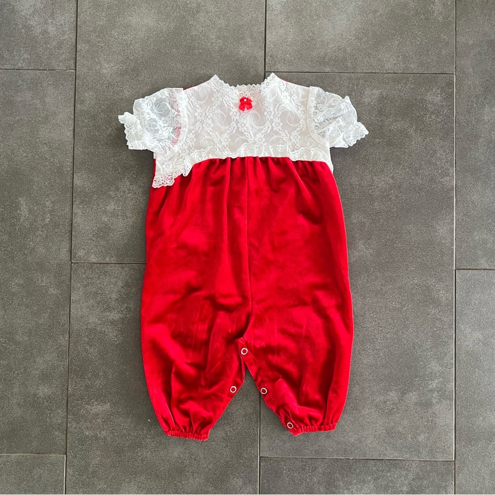 Red and White Lace Baby Romper
